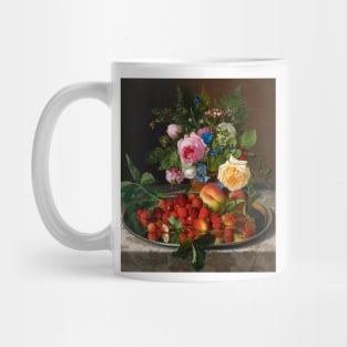 Still Life with Roses and Strawberries on a Silver Salver by Otto Didrik Ottesen Mug